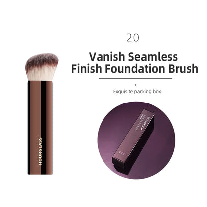 Hourglass makeup brush set with powder, foundation, concealer, blush, bronzer, eye shadow, eyebrow, and eyeliner brushes.