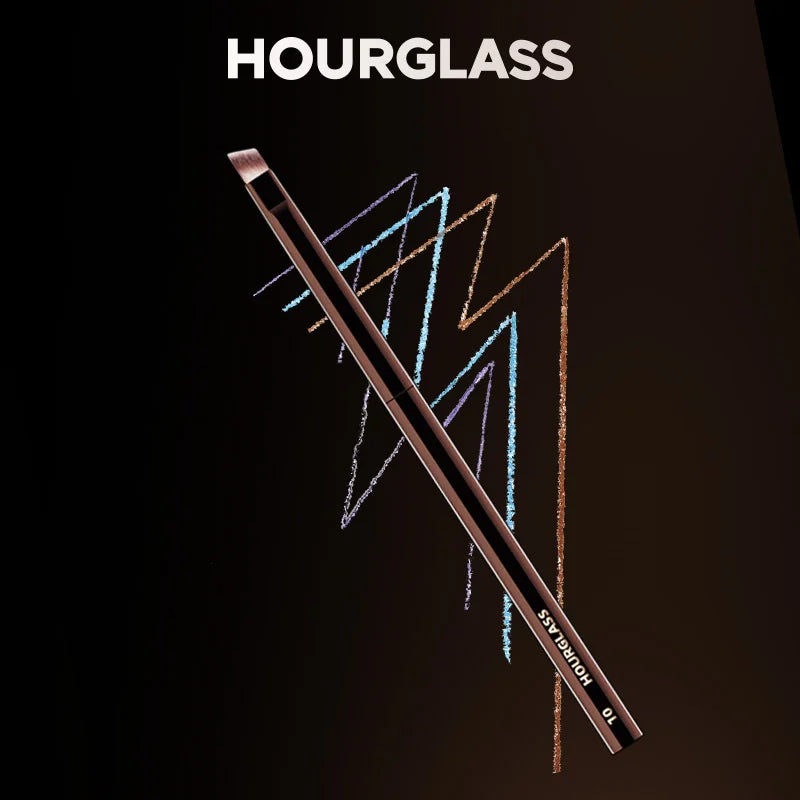 Hourglass makeup brushes set including powder, foundation, concealer, blush, bronzer, eye shadow, eyebrow, and eyeliner brushes.