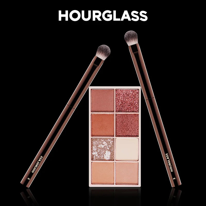 Hourglass makeup brushes set with powder, foundation, concealer, blush, bronzer, eyeshadow, eyebrow, and eyeliner brushes.