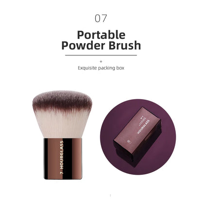 Hourglass makeup brushes set with powder, foundation, concealer, blush, bronzer, eyeshadow, eyebrow, and eyeliner brushes.