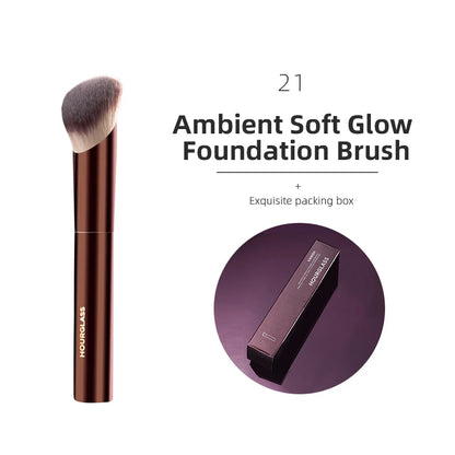 Hourglass makeup brush set by BackupMyFilesNow.com with various brushes for powder, foundation, concealer, blush, and eye makeup.