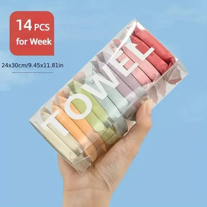 14pcs portable disposable washcloths by BACKUPMYFILESNOW.COM®, thickened compressed face towels for travel and skincare.