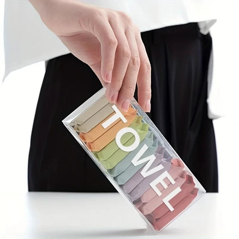 14-pack disposable washable face towels from BACKUPMYFILESNOW.COM®, portable thickened compressed travel cleansing cloths.