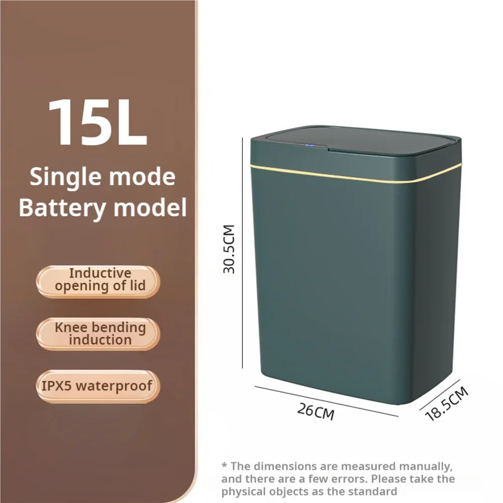 White smart bathroom trash can with touchless sensor, automatic bagging, narrow design, 15L capacity, ideal for smart home use.