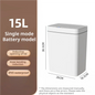 White smart bathroom trash can with automatic bagging, touchless sensor, narrow design, 15L capacity for smart home use.