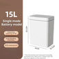 White 15L smart bathroom trash can with lid, touchless sensor, narrow design, ideal for home and kitchen use.