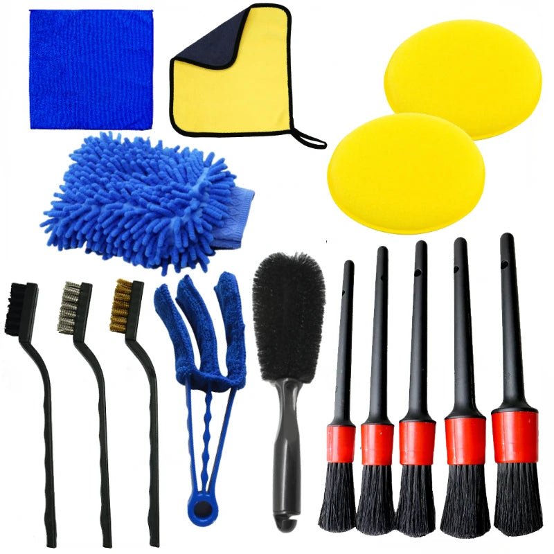 BackupMyFilesNow® 15-piece car detailing brush set for cleaning vents, gaps, and air outlets in auto maintenance.