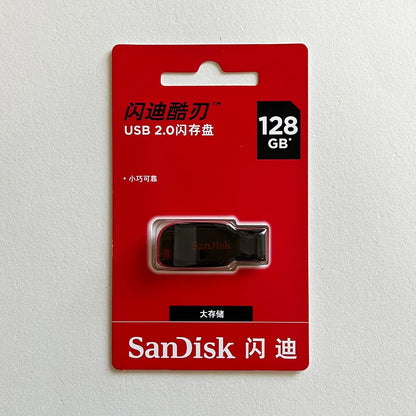 SanDisk 16GB USB 2.0 flash drive with compact design, used for data storage and file transfer on PCs.