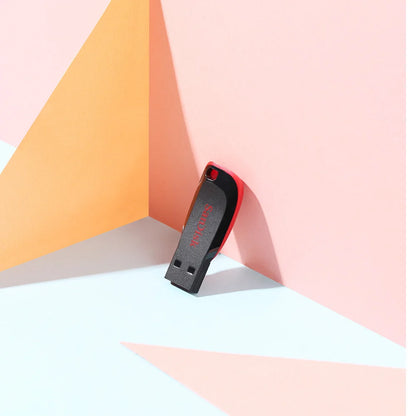 SanDisk SDCZ50 USB flash drive in 16GB capacity with blue plastic body and USB 2.0 connector on a white background.