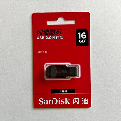 SanDisk SDCZ50 USB flash drive with 128GB capacity, compact mini pen drive, black plastic body, connected to a PC.