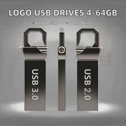 Silver metal USB 2.0 flash drive with custom logo, key and pen styles, compact design, perfect for promotions.