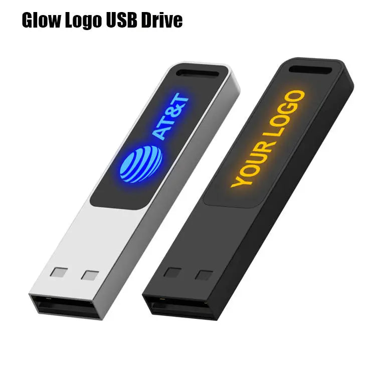 Silver 16GB USB flash drive with glowing logo, designed for photo storage and external data transfer for PCs.