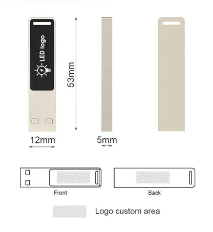 Silver 16GB USB flash drive with glowing logo, used for photo storage and external data backup from BackupMyFilesNow.com.