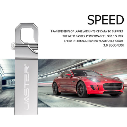 Black 16GB USB 2.0 flash drive with custom logo, available in 16GB, 32GB, 64GB, and 128GB capacities, full storage.