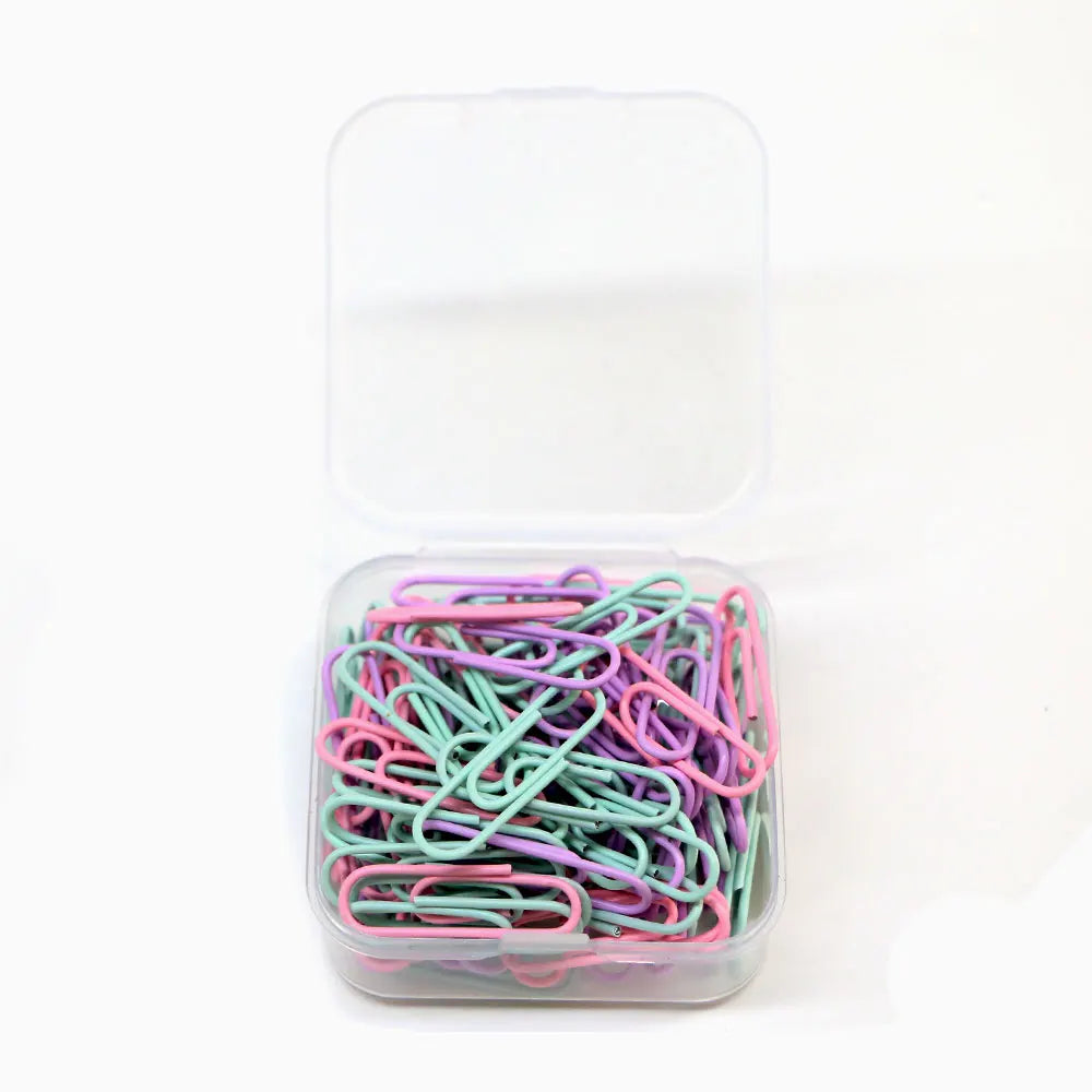 Set of 160 colorful stainless steel paper clips for office organization, file marking, and stationery use.
