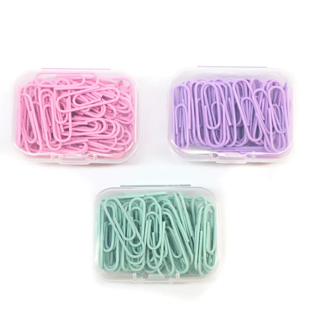 Set of 160 colorful stainless steel paper clips for office organization, file bookmarking, and stationery storage.