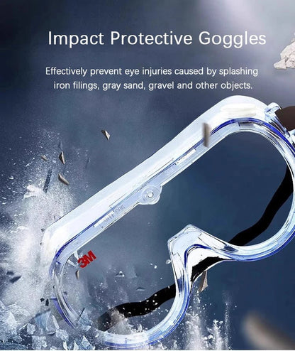 3M 1621 safety goggles with clear lenses, anti-splash and dust-proof design for industrial research and lab eye protection