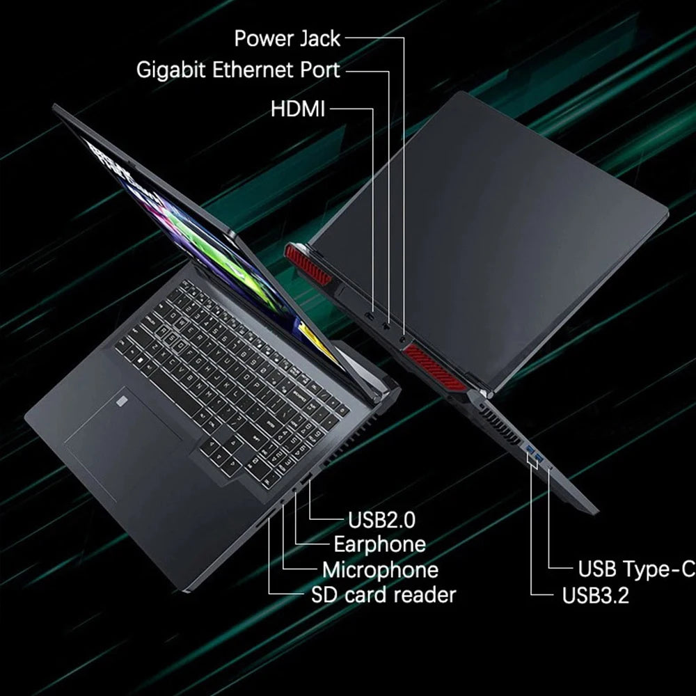 Crelander 16-inch gaming laptop with Intel Core i9, 2.5K IPS screen, RTX 4080, 64GB RAM, and 4TB SSD.