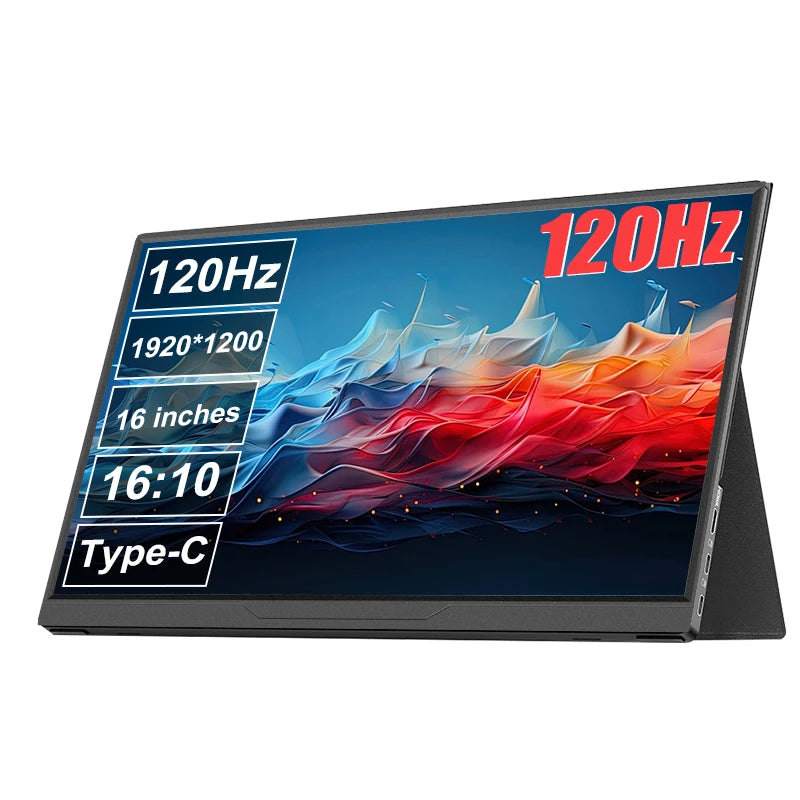 16-inch LANLIPU portable monitor with 120Hz refresh rate, 1200P resolution, 16:10 aspect ratio, sRGB, HDR, for gaming and laptops
