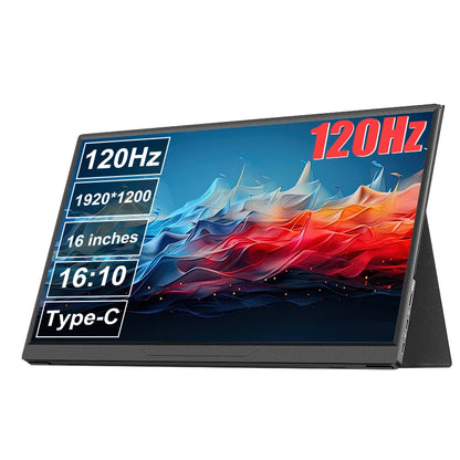 16-inch LANLIPU portable monitor with 120Hz refresh rate, 1200P resolution, 16:10 aspect ratio, sRGB, HDR, for gaming and laptops