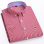 Men's casual Oxford shirt by BACKUPMYFILESNOW.COM®, short sleeve, pure cotton, plaid and striped, with square collar and single pocket.