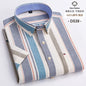 Men's 2026 pure cotton Oxford short sleeve shirt with plaid, solid, striped patterns, square collar, and single pocket.