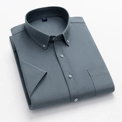 Men's casual summer shirt with short sleeves, plaid and striped design, pure cotton, square collar, single pocket, from BACKUPMYFILESNOW.COM®