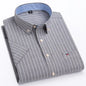 Men's 2026 pure cotton oxford short sleeve casual shirt with plaid, striped pattern, square collar, and single chest pocket.