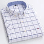 Men's 2026 pure cotton Oxford short sleeve casual shirt with plaid, solid, striped patterns, square collar, and single chest pocket.