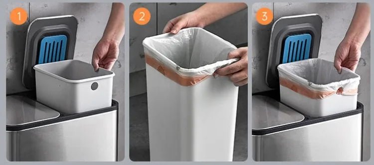 Stainless steel double 9L trash can with lid and pedal, ideal for kitchen, bathroom, or bedroom use, from BACKUPMYFILESNOW.COM®
