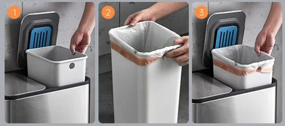 Stainless steel double 9L trash can with lid and pedal, ideal for kitchen, bathroom, or bedroom use, from BACKUPMYFILESNOW.COM®