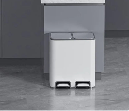 Stainless steel double 9L trash can with lid and pedal, ideal for kitchen, bathroom, or bedroom use