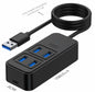 BackupMyFilesNow USB-C to 4-port USB 3.0 hub with DC 5V power supply, high-speed data transfer, and plug-and-play design for laptops.