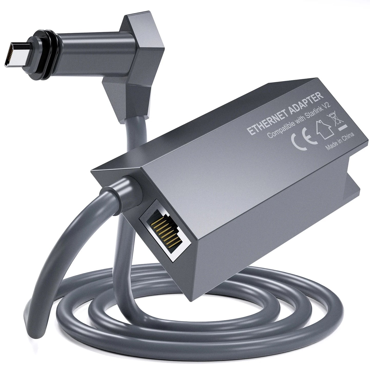 Starlink Gen2 Ethernet Adapter V2 with dish antenna for satellite network, powerline kit, by BACKUPMYFILESNOW.COM®.