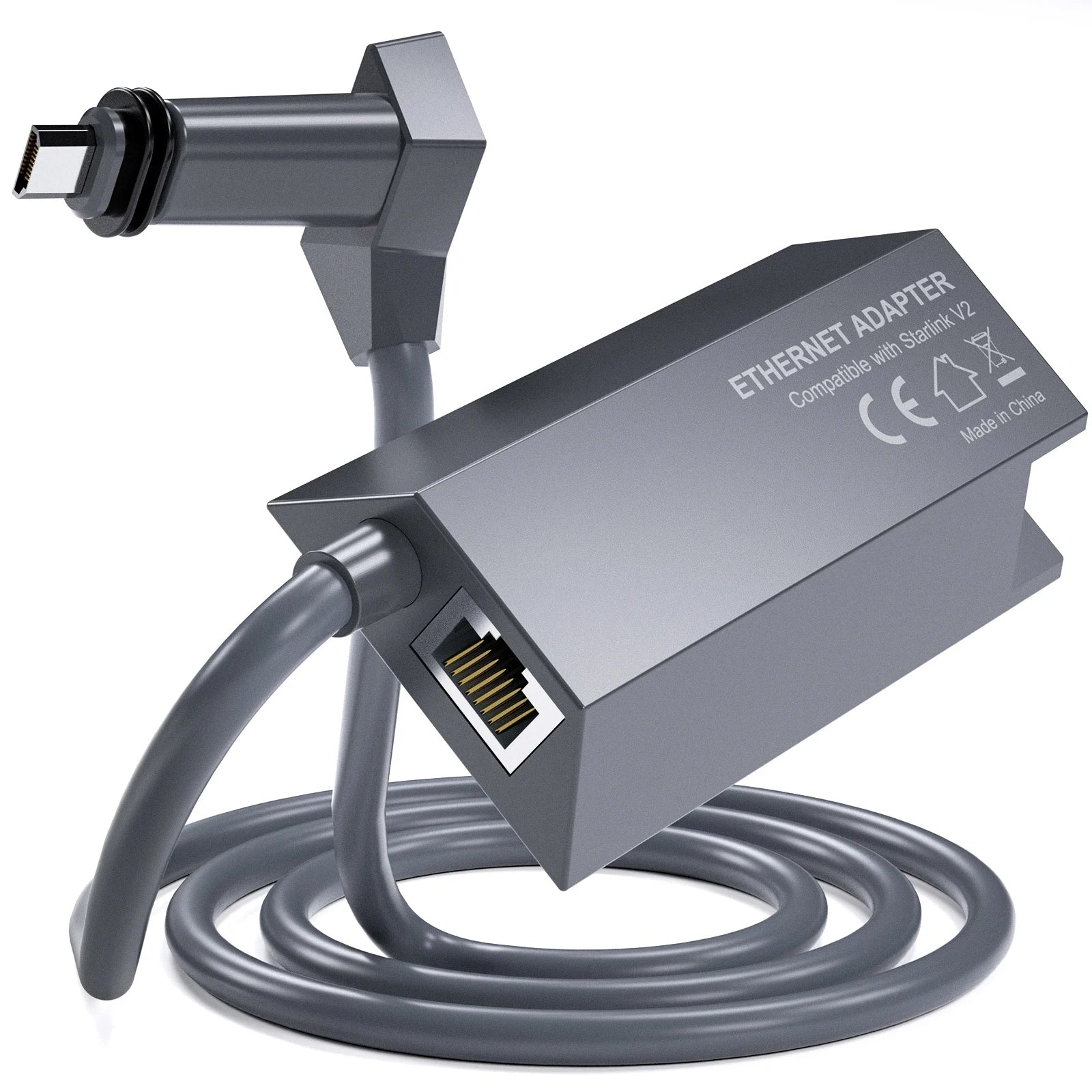 Starlink Gen2 Ethernet Adapter V2 with dish antenna for satellite network, powerline kit, by BACKUPMYFILESNOW.COM®.