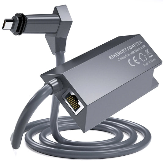 Starlink Gen2 Ethernet Adapter V2 with dish antenna for satellite network, powerline kit, by BACKUPMYFILESNOW.COM®.