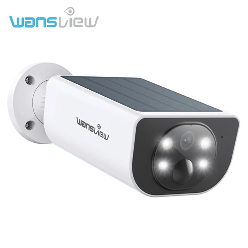Wansview 2K Solar Wireless Outdoor Camera with color night vision, waterproof design, SD card and cloud storage, compatible with Alexa.