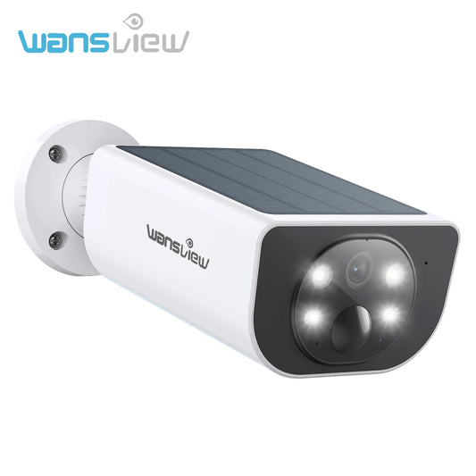 Wansview 2K Solar Wireless Outdoor Camera with color night vision, waterproof design, SD card and cloud storage, compatible with Alexa.