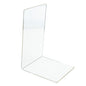 A clear acrylic desktop book stand from BACKUPMYFILESNOW.COM® holding an open book for easy reading and display.