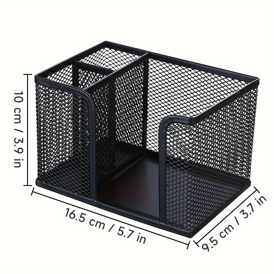 Black mesh pen holder by BackupMyFilesNow.com, perfect for desk organization, makeup storage, and office or school supplies.
