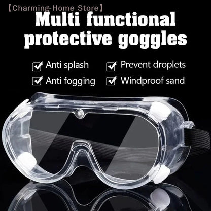 Clear anti-fog safety goggles with elastic strap, protective eye wear for lab work, painting, cleaning, and gardening by BACKUPMYFILESNOW.COM®