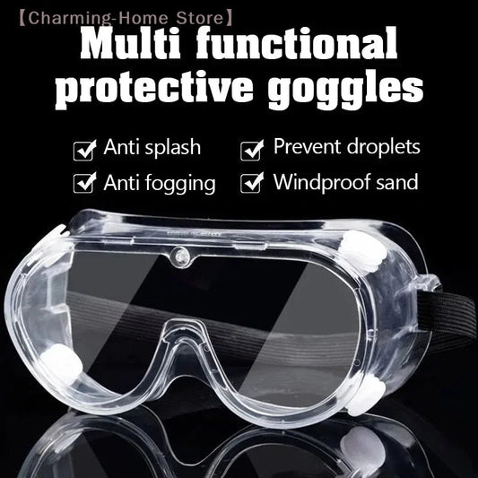 Clear anti-fog safety goggles with elastic strap, protective eye wear for lab work, painting, cleaning, and gardening by BACKUPMYFILESNOW.COM®