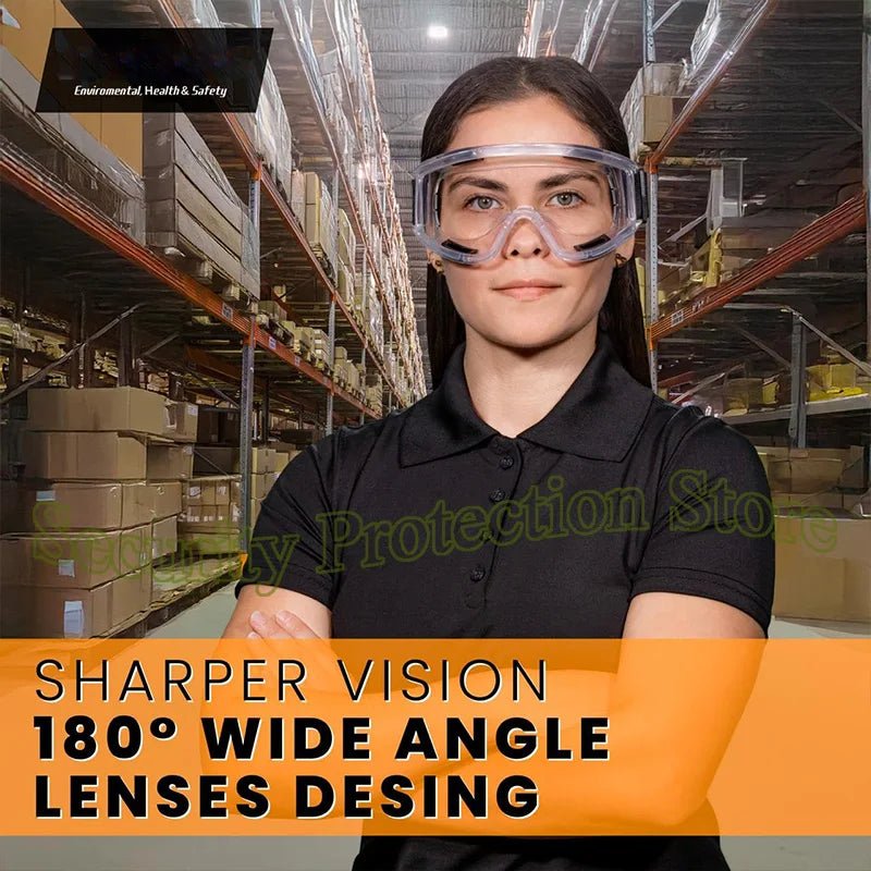 Clear anti-fog safety goggles with elastic strap from BACKUPMYFILESNOW.COM®, ideal for lab work, painting, cleaning, and gardening.