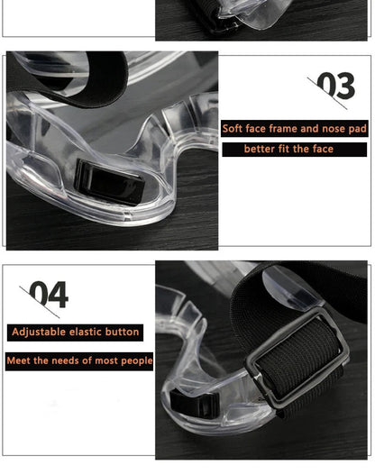 Antifog safety glasses by BACKUPMYFILESNOW.COM® with anti-splash, wind-proof design for industrial, research, cycling, and riding use.