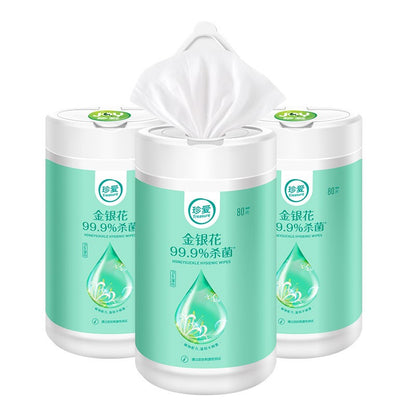 BackupMyFilesNow Honeysuckle Antibacterial Wet Wipes, 80 sheets per tube, three tubes, soft textured wipes for cleaning and sanitizing.
