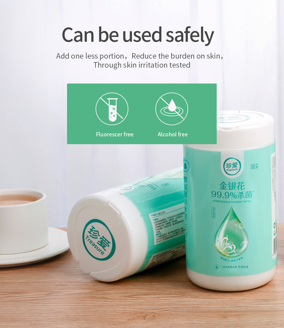 BackupMyFilesNow Honeysuckle antibacterial wet wipes in three tubes, 80 sheets each, for hand and surface cleaning.