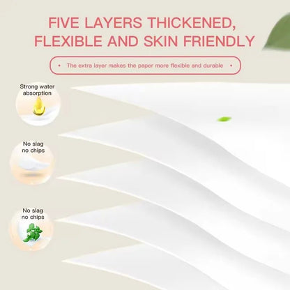 Six rolls of BACKUPMYFILESNOW.COM® household paper towels with five layers, thickened core, and toilet paper design, stacked neatly.