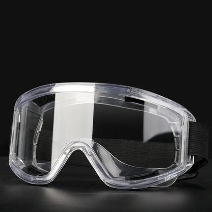 Safety goggles by BACKUPMYFILESNOW.COM® with anti-splash, dust-proof design for lab work, research, and industrial protection.