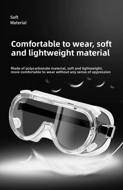 Waterproof safety goggles from BACKUPMYFILESNOW.COM® with anti-fog, windproof, dust-proof protection and clear eye shield.
