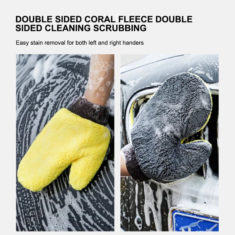 Seametal microfiber car washing glove with double-faced coral fleece for gentle cleaning and detailing of vehicles.